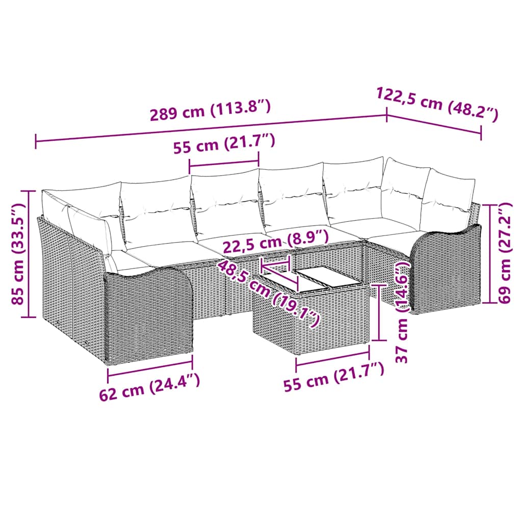 Havesofa Sæt 8 stk. 7-Antal sæder Sort polyrattan