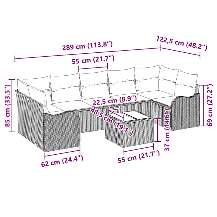 Havesofa Sæt 8 stk. 7-Antal sæder Sort polyrattan