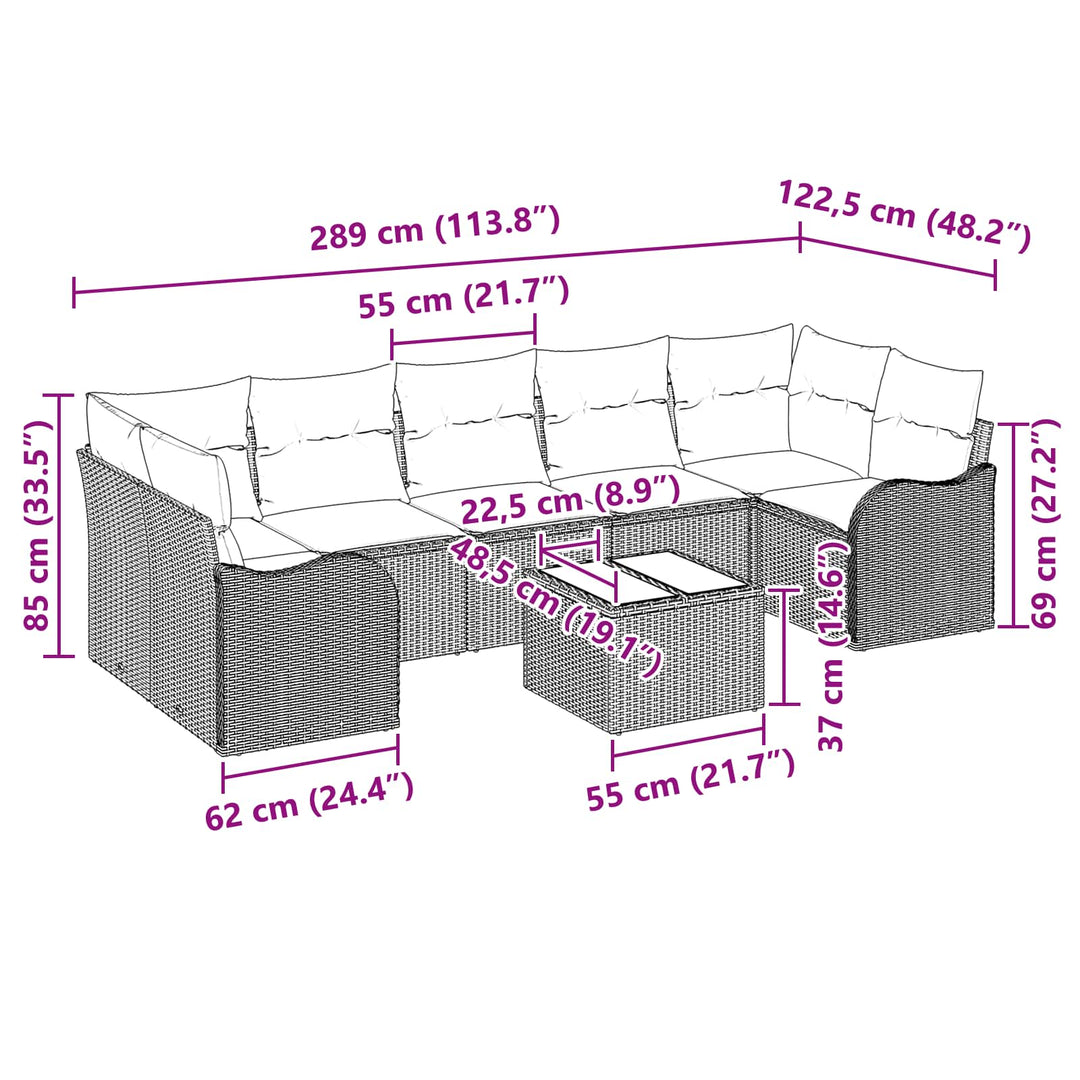 Sofa Sæt 8 stk. 7-Antal sæder Grå polyrattan