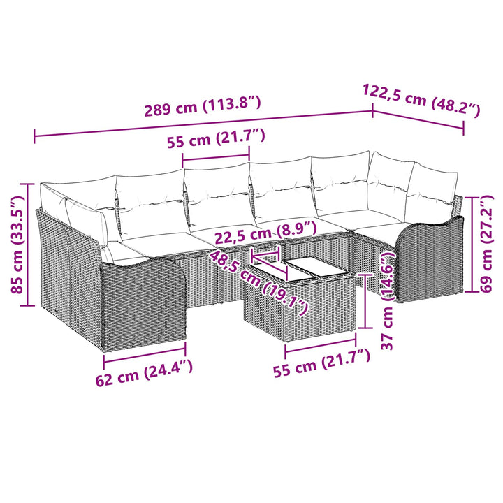 Sofa Sæt 8 stk. 7-Antal sæder Grå polyrattan