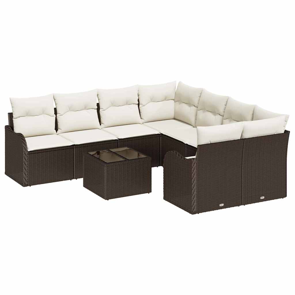Havesofa Sæt med pude med opbevaring 9 pcs Brun polyrattan