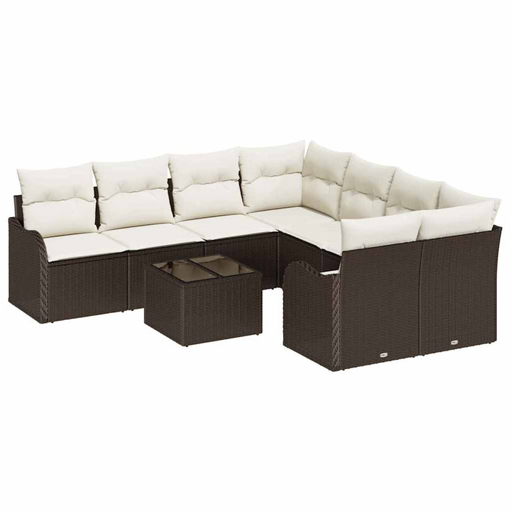 Havesofa Sæt med pude med opbevaring 9 pcs Brun polyrattan