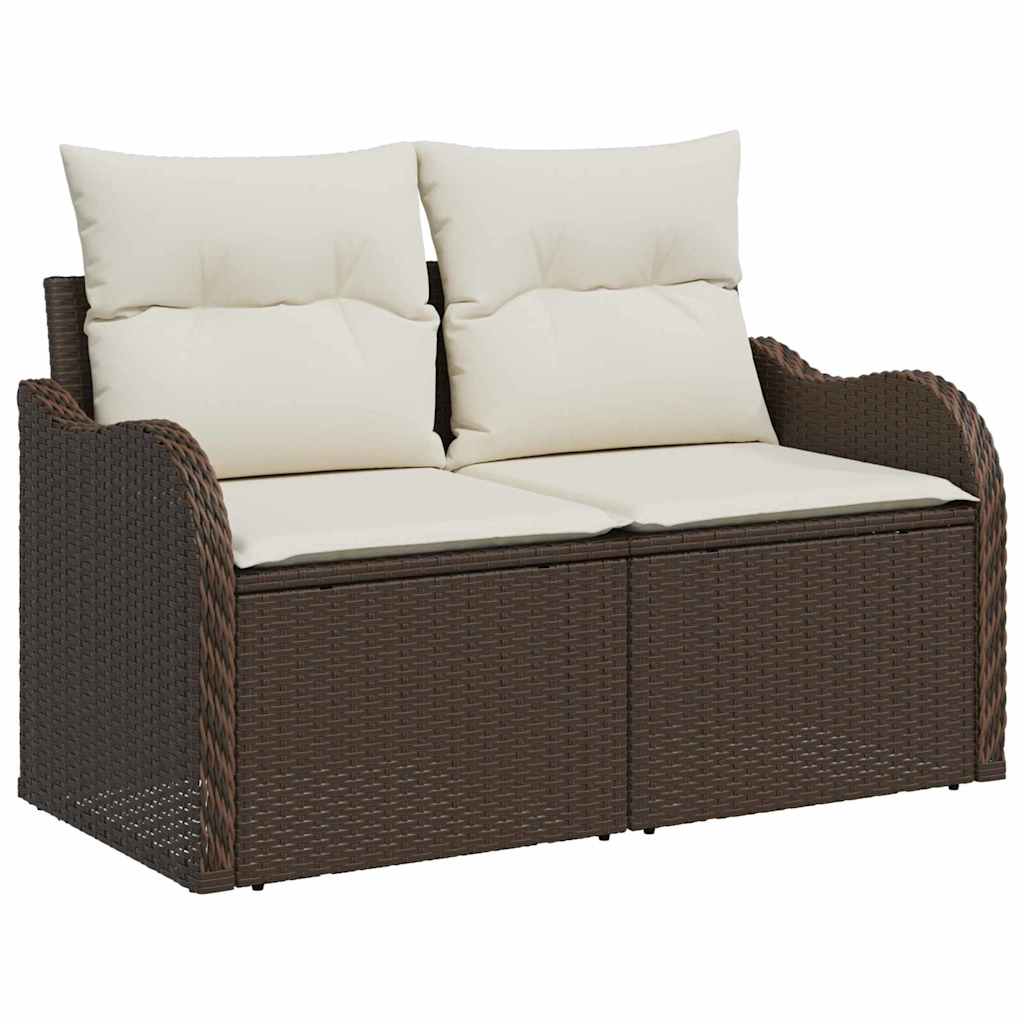 Havesofa Sæt med pude med opbevaring 9 pcs Brun polyrattan
