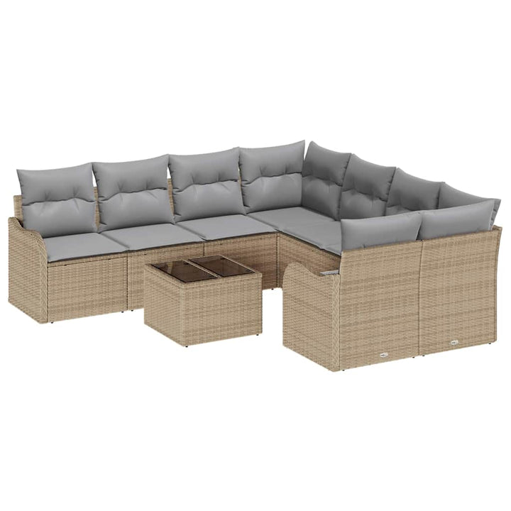 Havesofa Sæt med pude med opbevaring 9 pcs Beige polyrattan