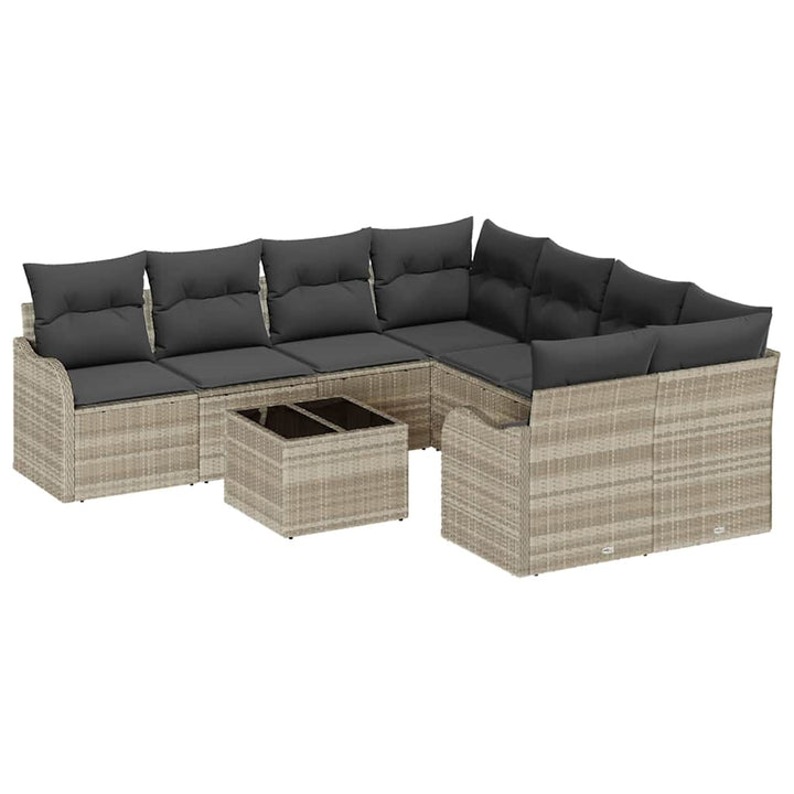 Havesofa Sæt med pude med opbevaring 9 pcs Lysegrå polyrattan