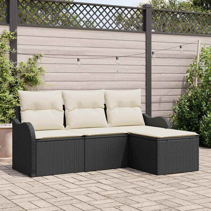 Havesofa Sæt med pude 4 pcs Sort Poly rattan