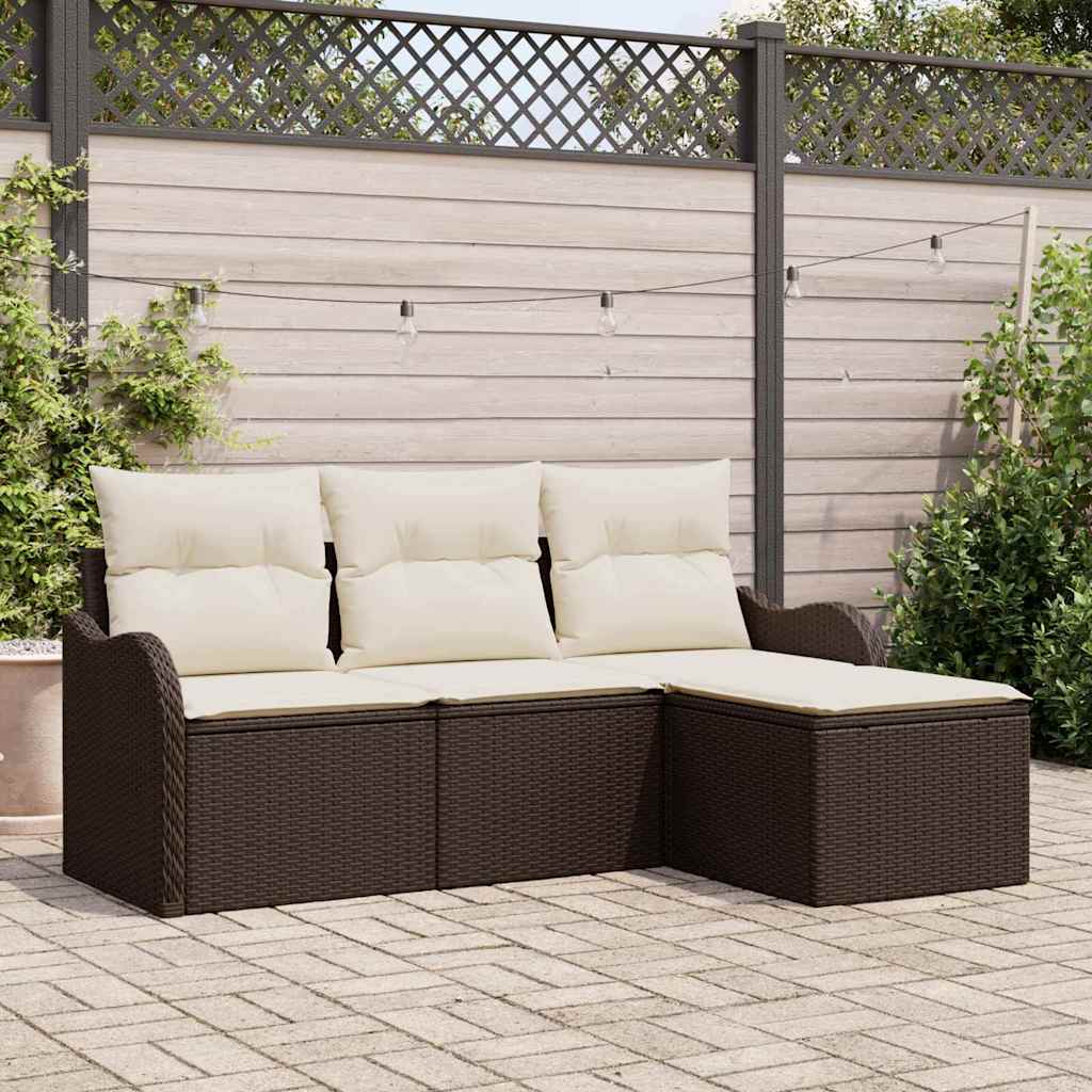 Havesofa Sæt med pude 4 pcs Brun Poly rattan