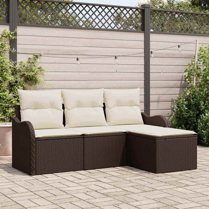 Havesofa Sæt med pude 4 pcs Brun Poly rattan