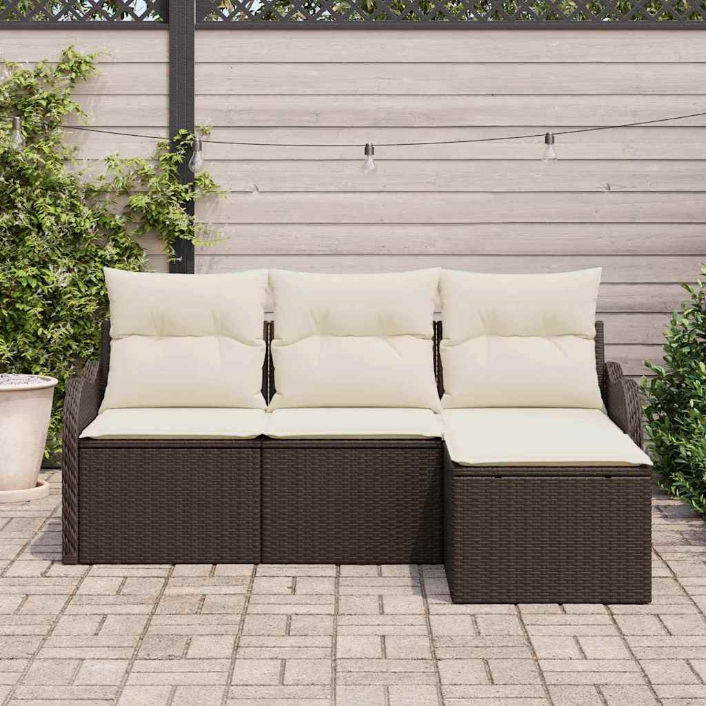 Havesofa Sæt med pude 4 pcs Brun Poly rattan