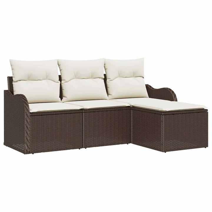 Havesofa Sæt med pude 4 pcs Brun Poly rattan