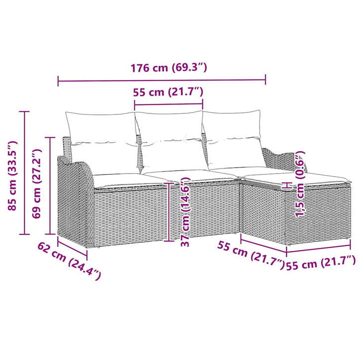 Havesofa Sæt med pude 4 pcs Brun Poly rattan