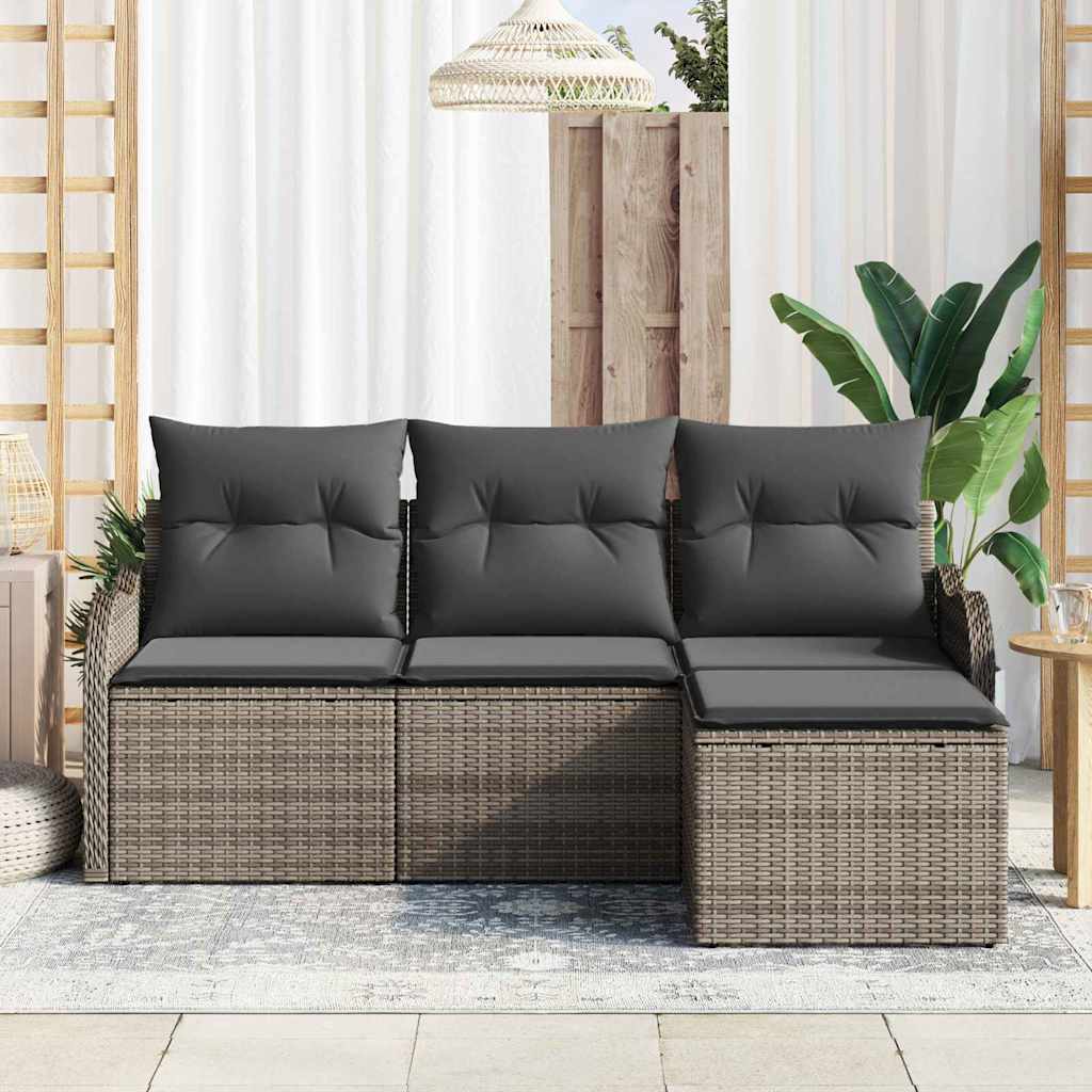 Havesofa Sæt med pude 4 pcs Grå Poly rattan
