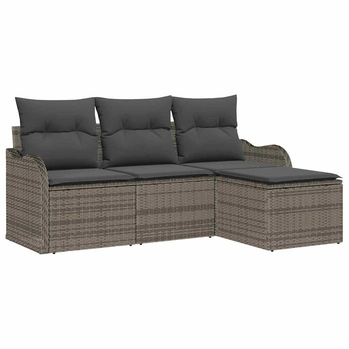 Havesofa Sæt med pude 4 pcs Grå Poly rattan
