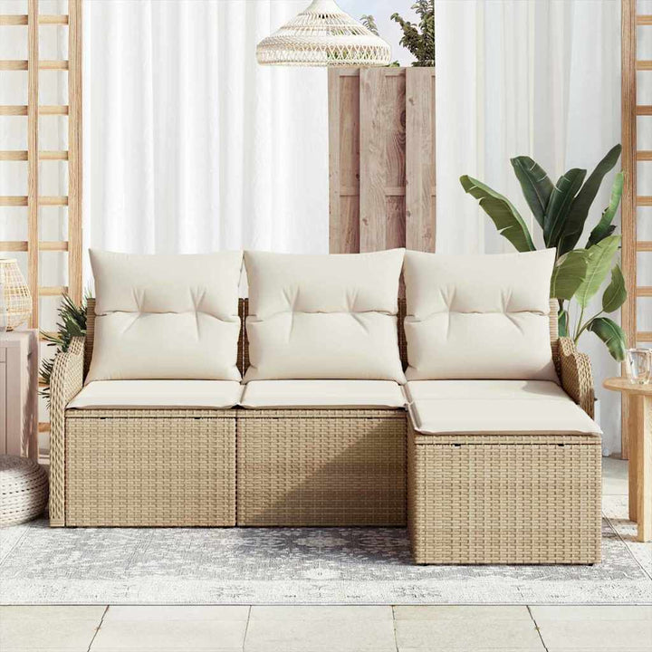 Havesofa Sæt med pude med opbevaring 4 pcs Beige polyrattan