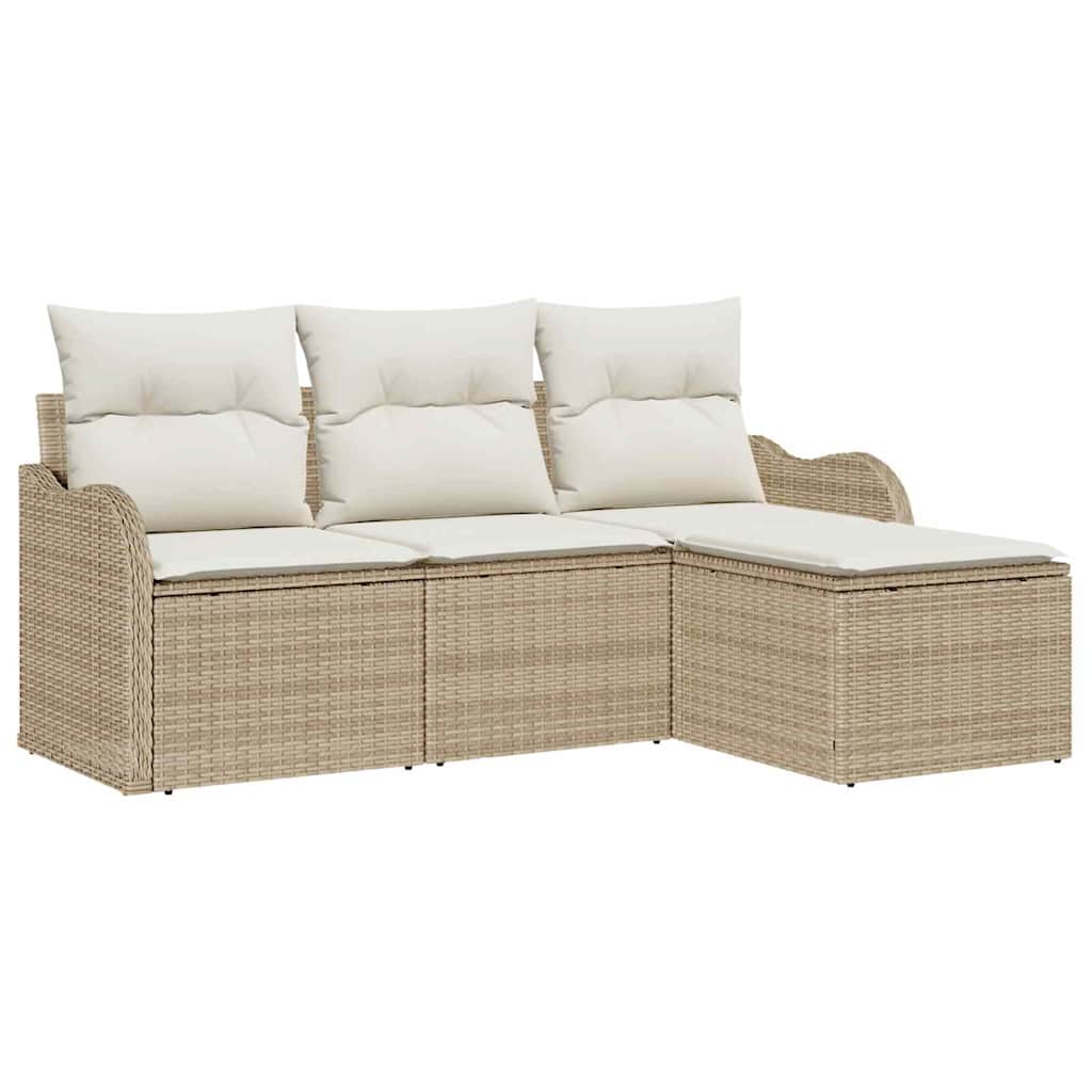 Havesofa Sæt med pude med opbevaring 4 pcs Beige polyrattan