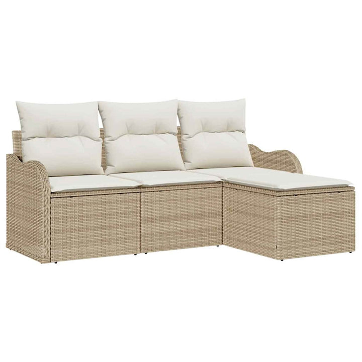 Havesofa Sæt med pude med opbevaring 4 pcs Beige polyrattan