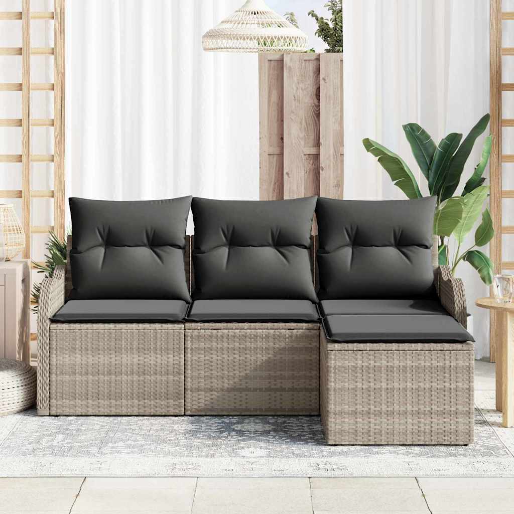 Havesofa Sæt med pude 4 pcs Lysegrå Poly rattan