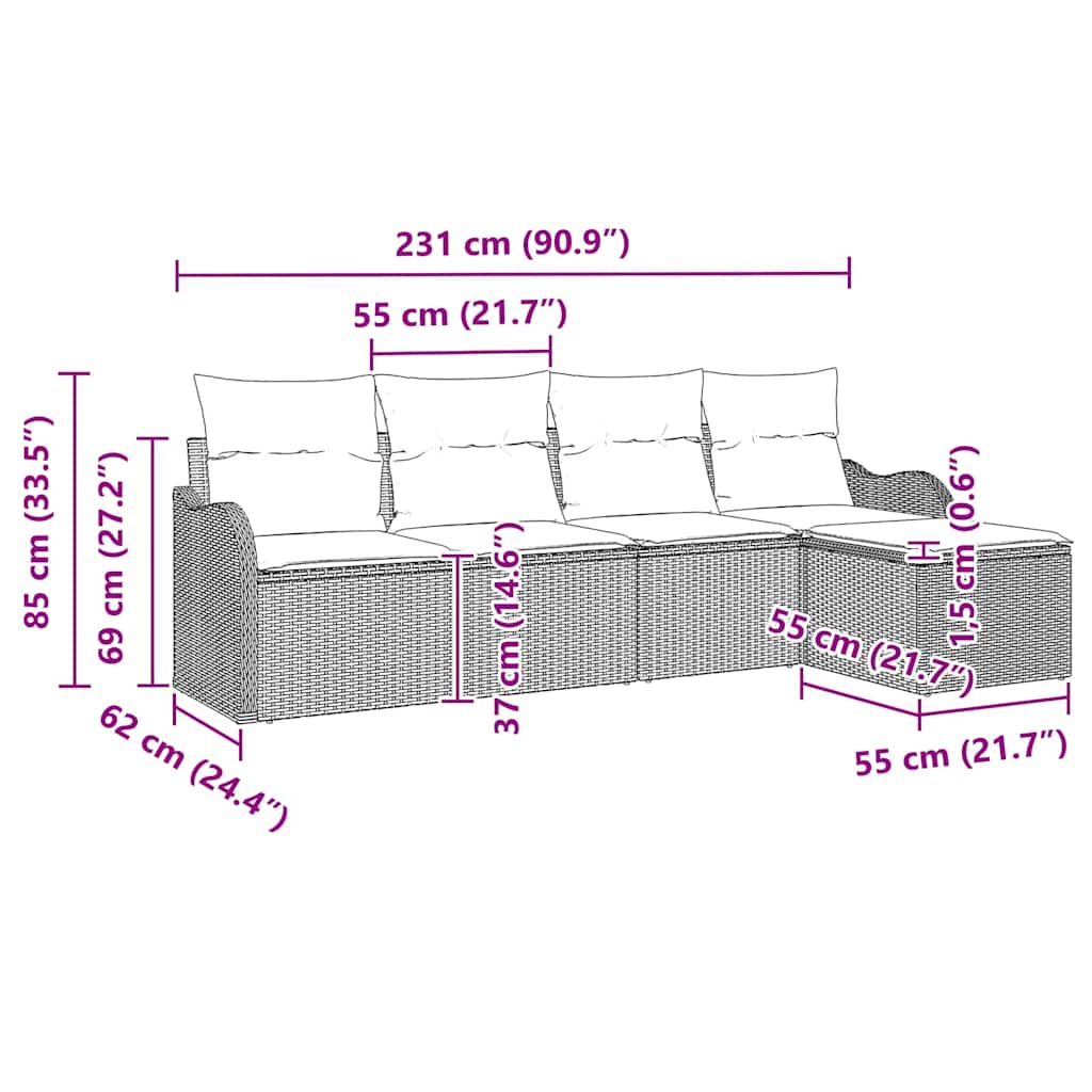 Havesofa Sæt 5 pcs Beige polyrattan