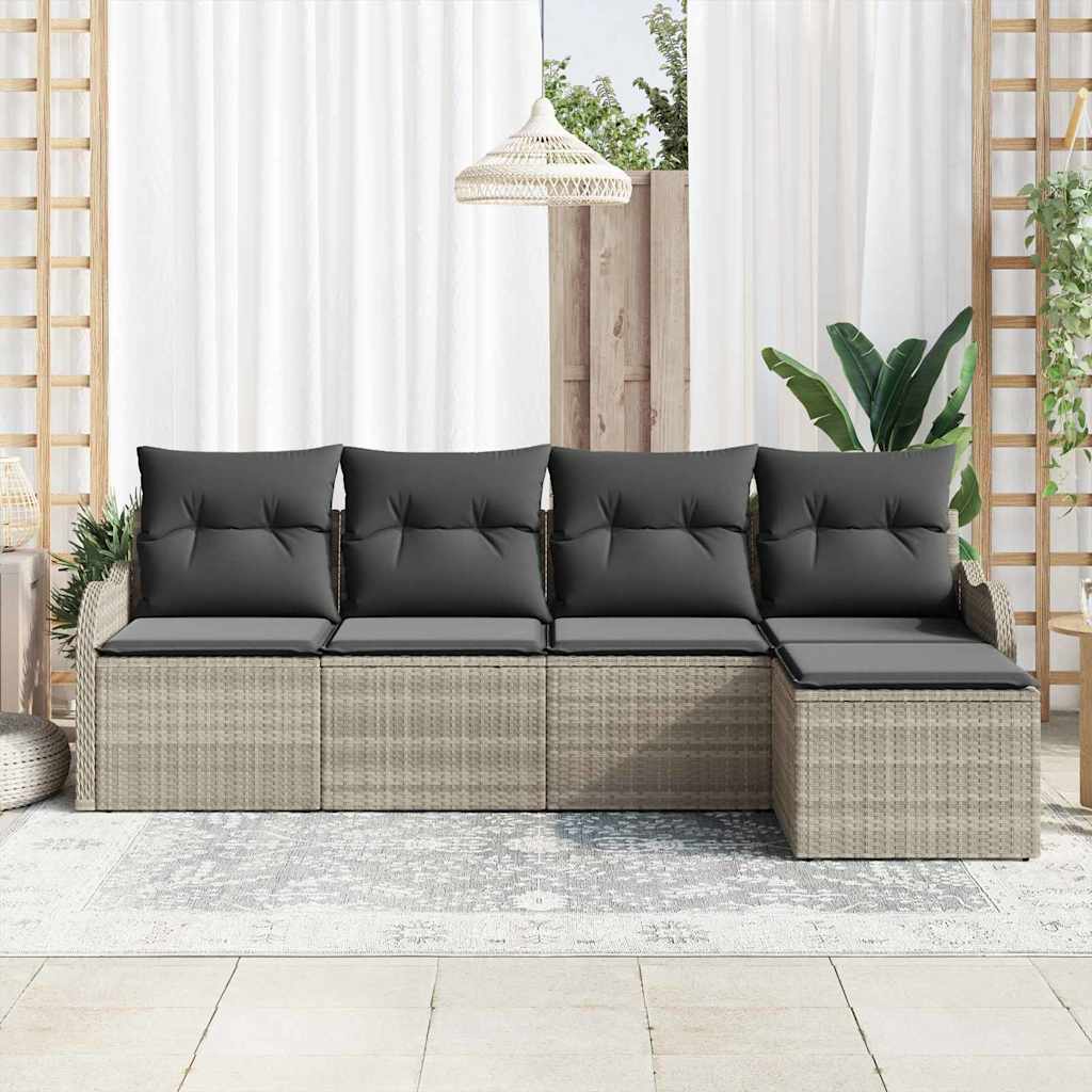 Havesofa Sæt 5 pcs Lysegrå polyrattan