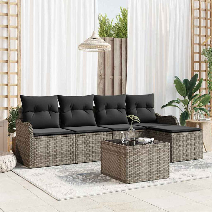 Havesofa Sæt 6 pcs Grå polyrattan
