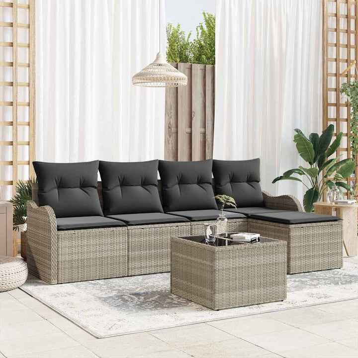 Havesofa Sæt 6 pcs Lysegrå polyrattan