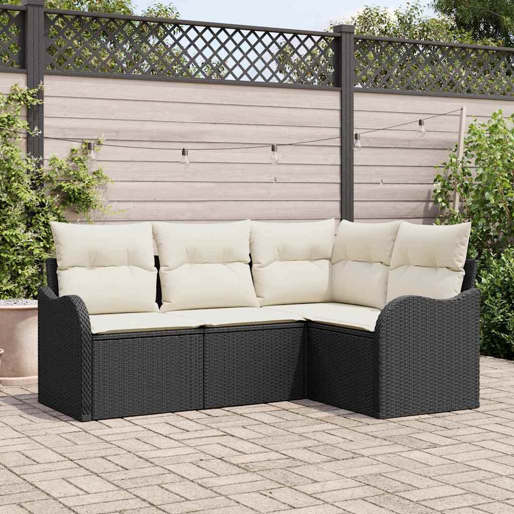 Havesofa Sæt 4 stk. Sort polyrattan
