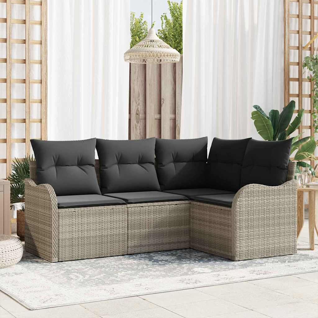 Havesofa Sæt 4 pcs Lysegrå polyrattan
