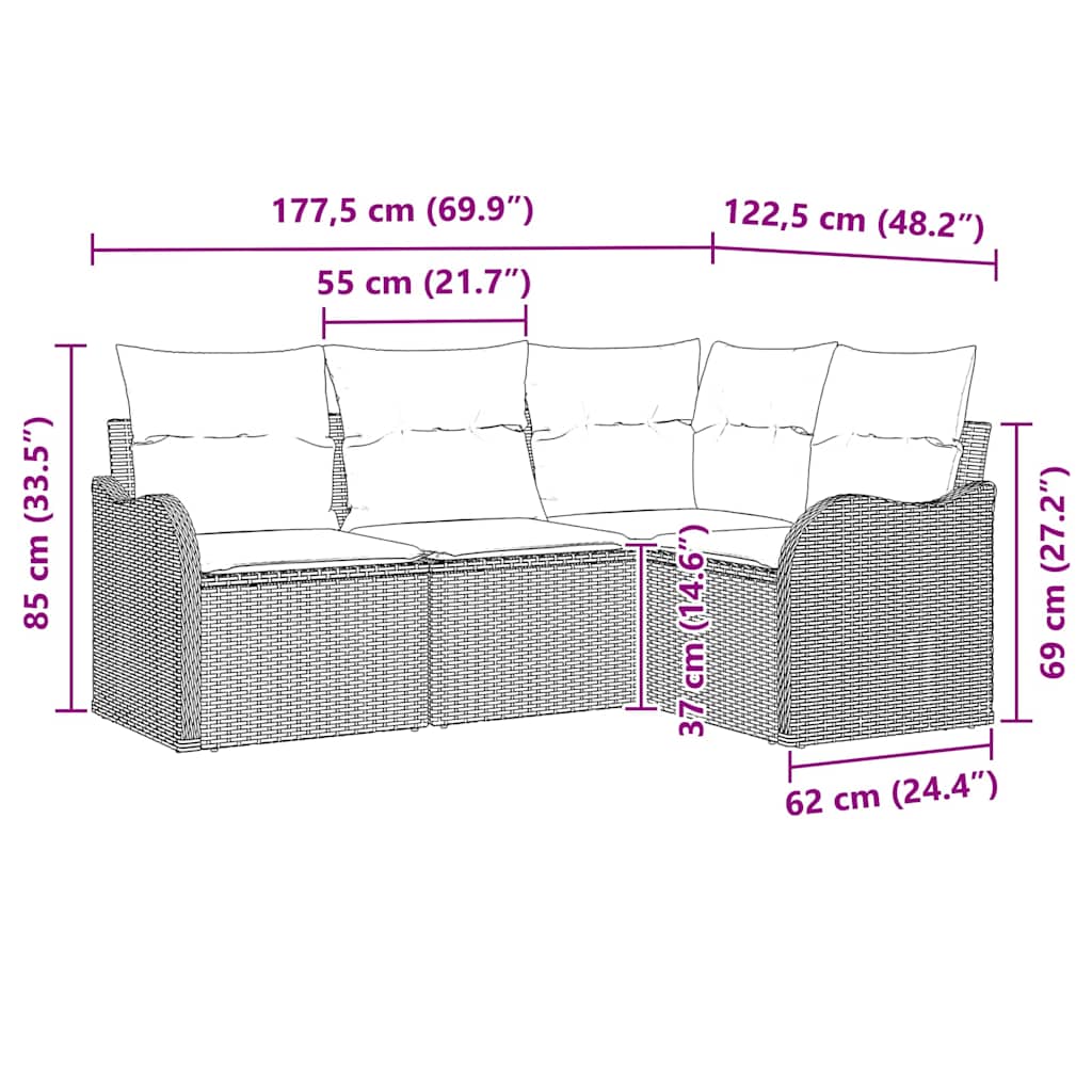 Havesofa Sæt 4 pcs Lysegrå polyrattan