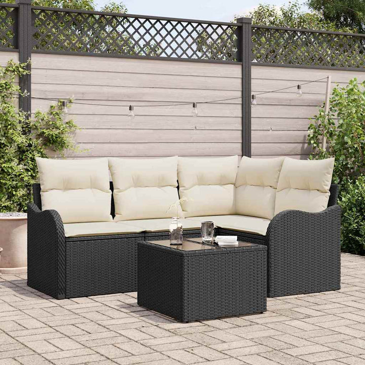 Havesofa Sæt 5 stk. Sort polyrattan