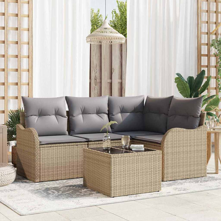 Havesofa Sæt med pude 5 pcs Beige Poly rattan