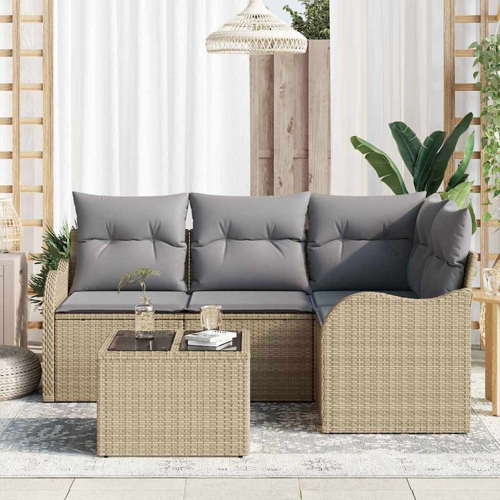 Havesofa Sæt med pude 5 pcs Beige Poly rattan