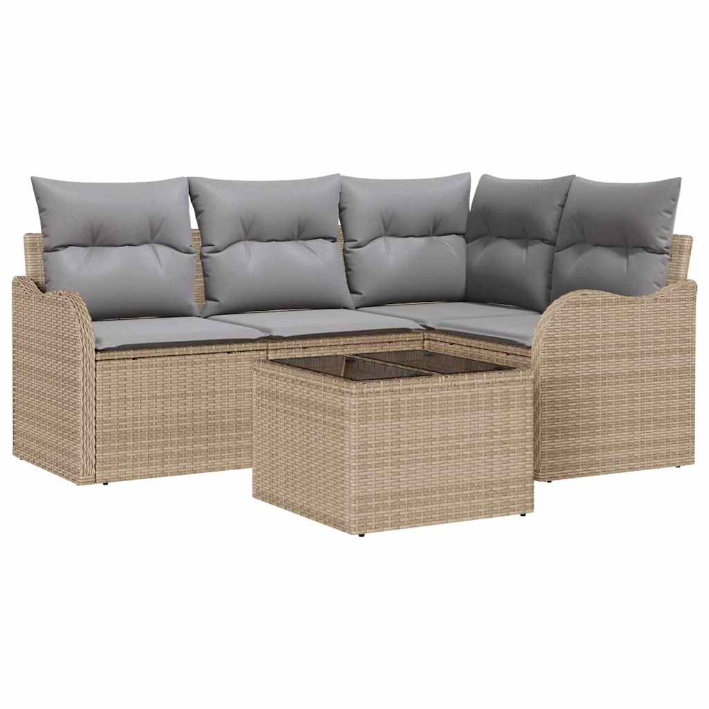 Havesofa Sæt med pude 5 pcs Beige Poly rattan