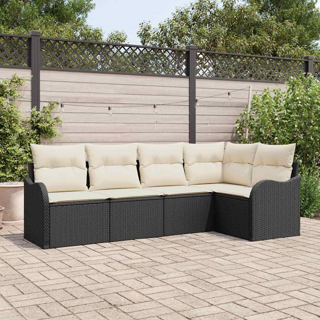 Havesofa Sæt 5 stk. Sort polyrattan