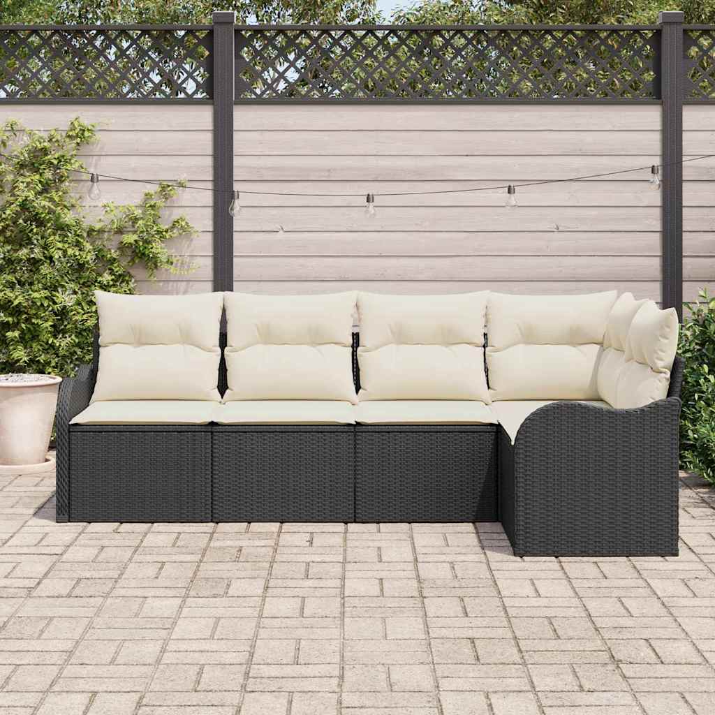 Havesofa Sæt 5 stk. Sort polyrattan