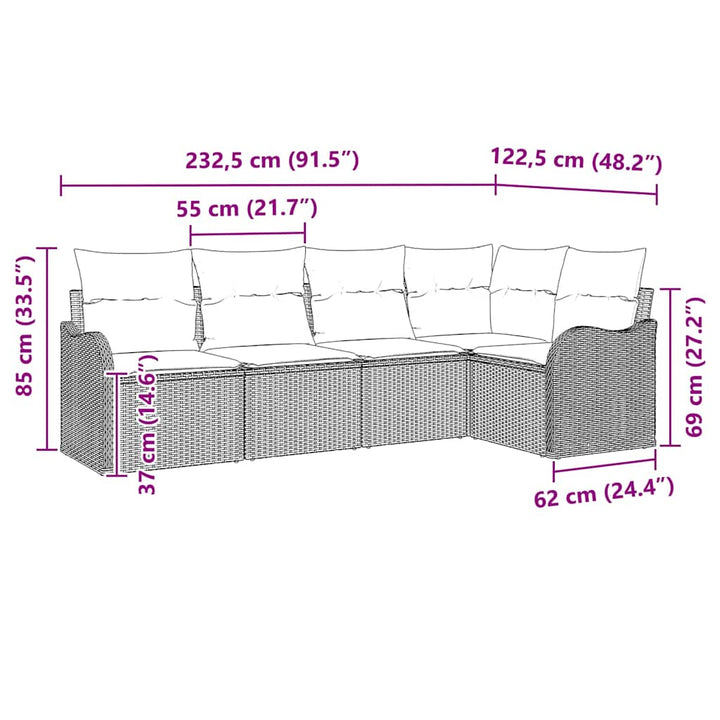 Havesofa Sæt 5 stk. Sort polyrattan