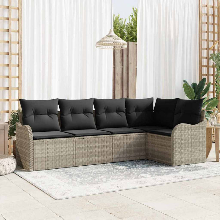 Havesofa Sæt med pude 5 pcs Lysegrå Poly rattan