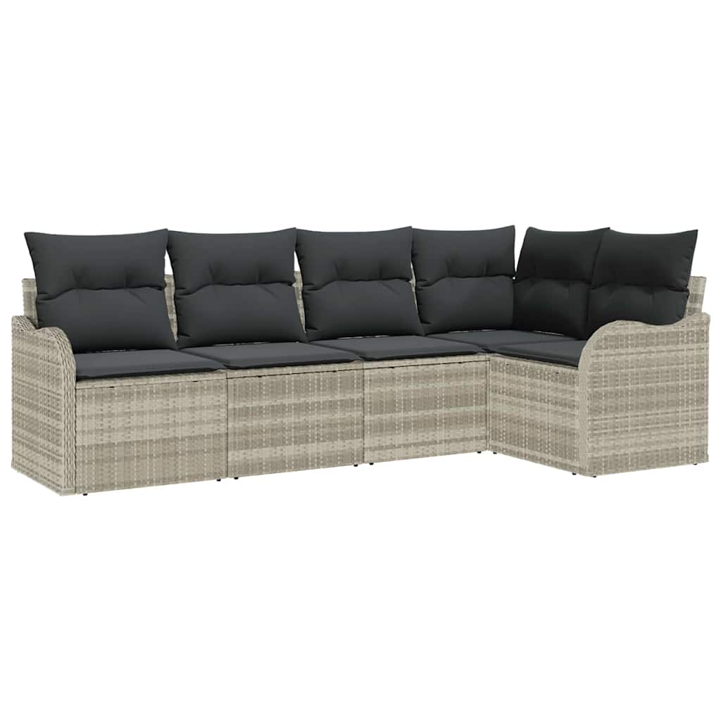Havesofa Sæt med pude 5 pcs Lysegrå Poly rattan