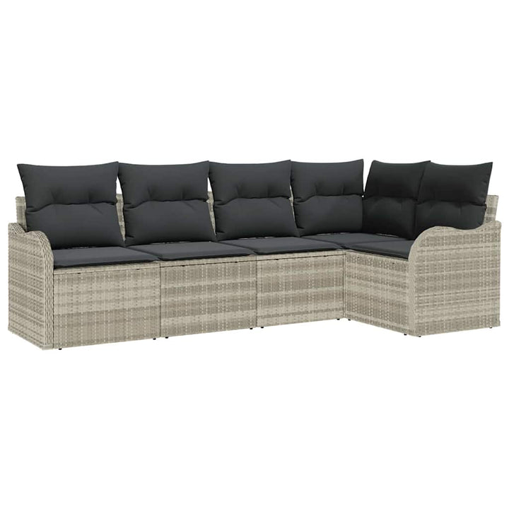 Havesofa Sæt med pude 5 pcs Lysegrå Poly rattan