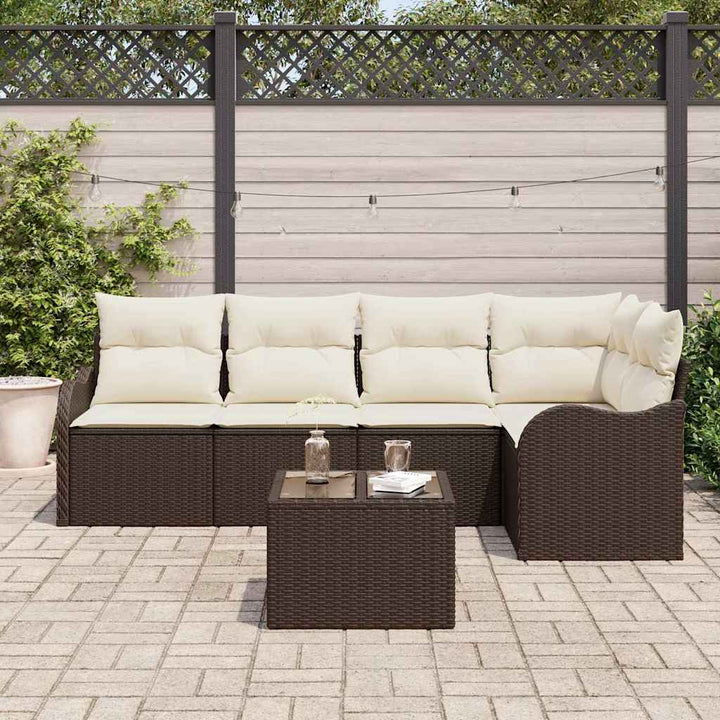 Havesofa Sæt med pude 6 pcs Brun Poly rattan