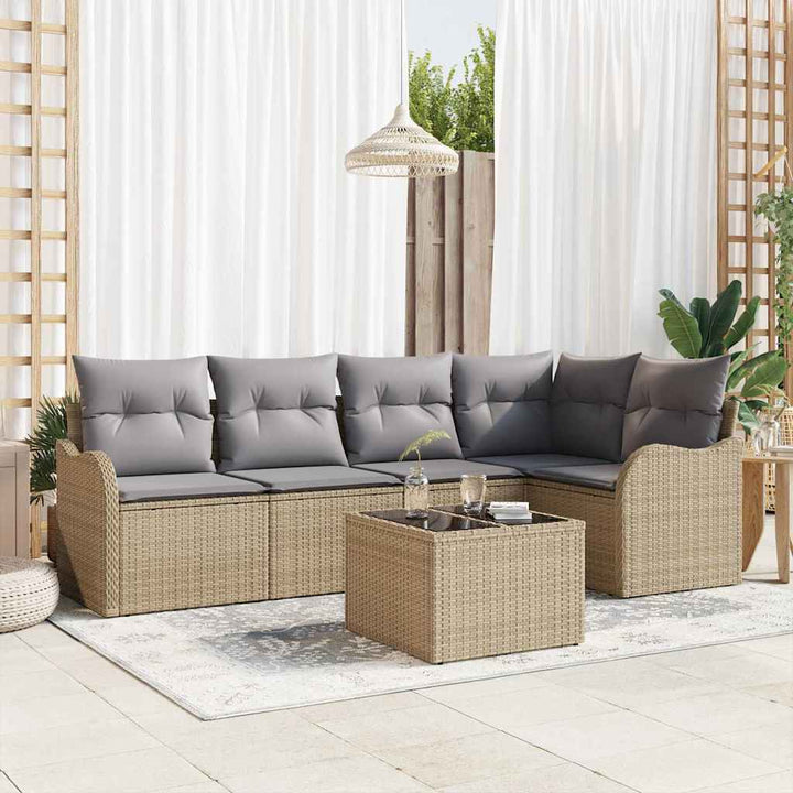 Havesofa Sæt med pude 6 pcs Beige Poly rattan
