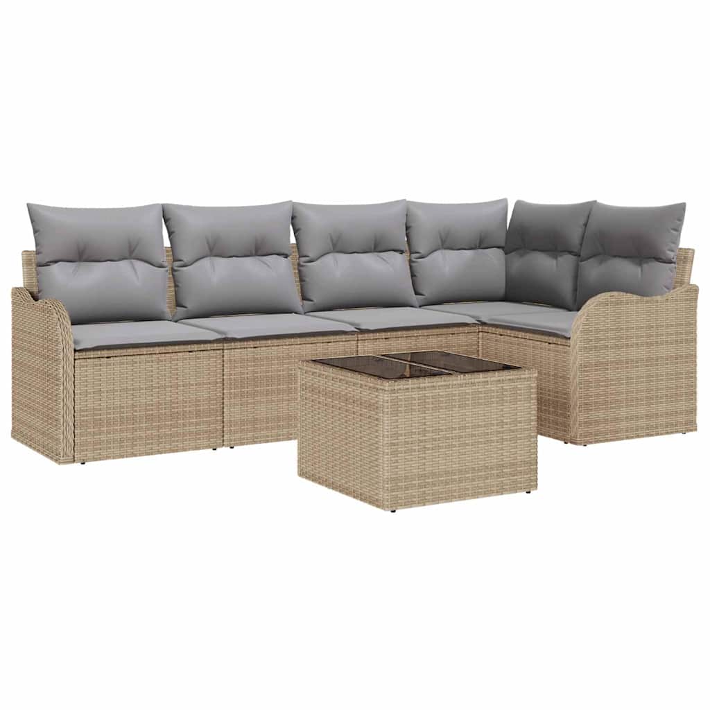 Havesofa Sæt med pude 6 pcs Beige Poly rattan