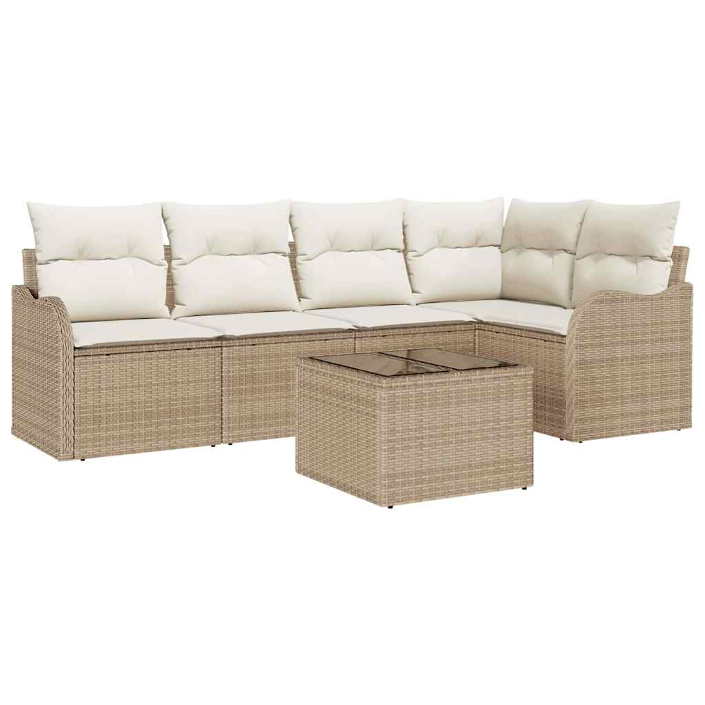 Havesofa Sæt med pude 6 pcs Beige Poly rattan
