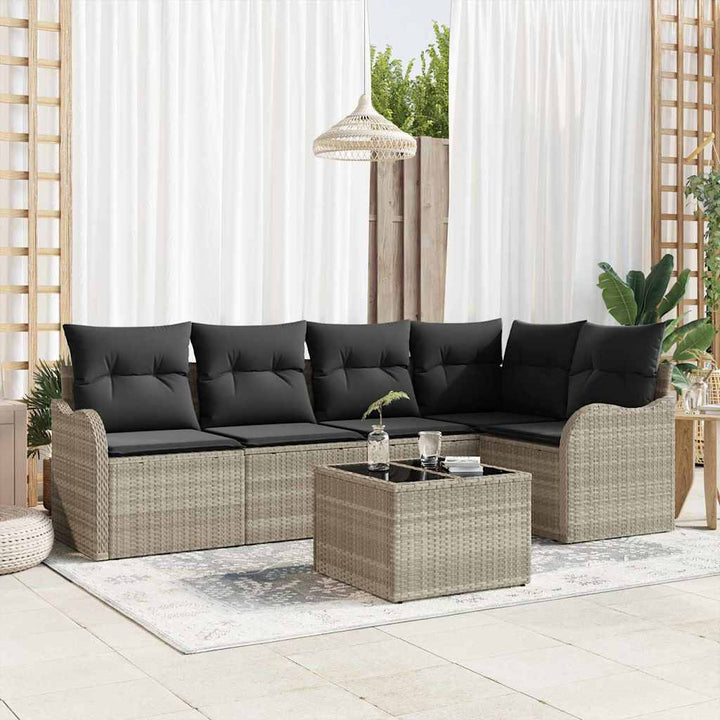 Havesofa Sæt med pude 6 pcs Lysegrå Poly rattan