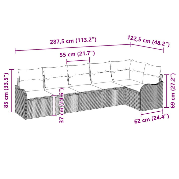 Havesofa Sæt 6 pcs Brun polyrattan