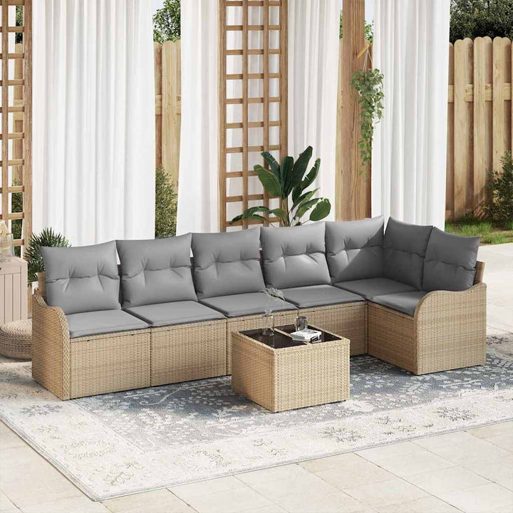 Havesofa Sæt 7 pcs Beige polyrattan