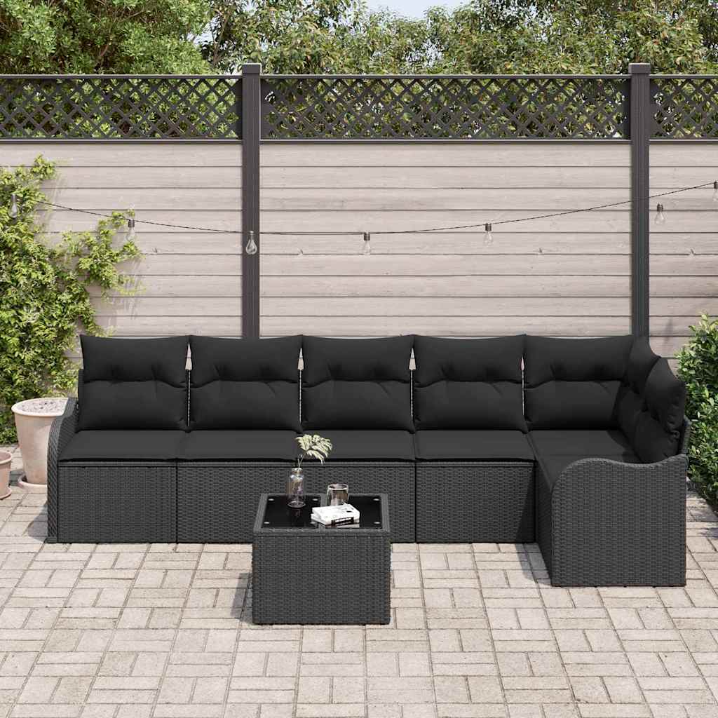 Havesofa Sæt 7 pcs Sort polyrattan
