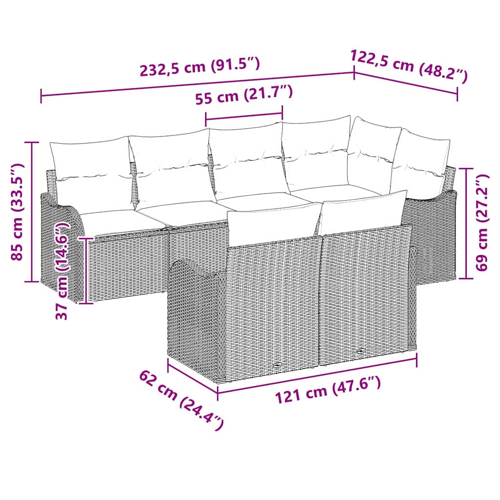 Havesofa Sæt 7 stk. Sort polyrattan