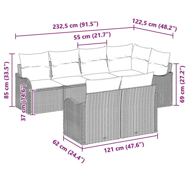 Havesofa Sæt 7 stk. Sort polyrattan