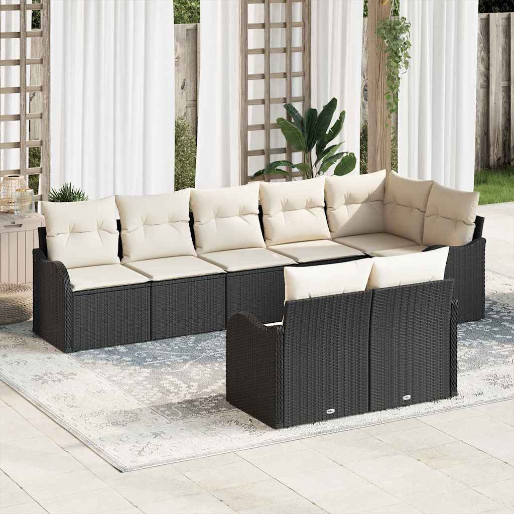 Havesofa Sæt 8 pcs Sort polyrattan