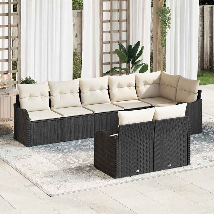 Havesofa Sæt 8 pcs Sort polyrattan